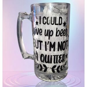 Clear Glass Beer Mug with Black Text